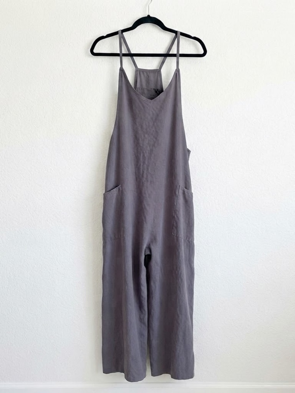 Charcoal Grey Racerback Utility Jumpsuit Relaxed Pockets XL